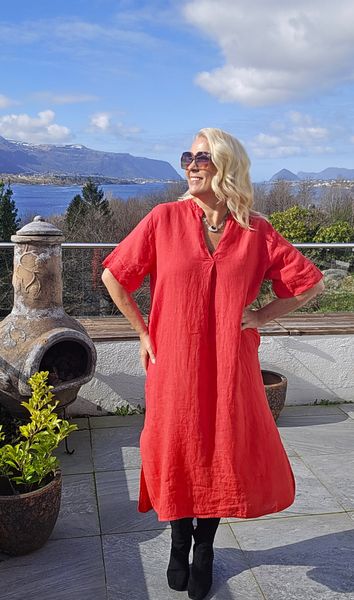 MELINA long linen dress BC - red - kun s/m