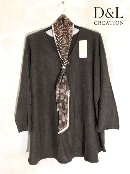 ALLEGRA V-NECK KNIT W/ SCARF ( ny8213F ) - chocolat