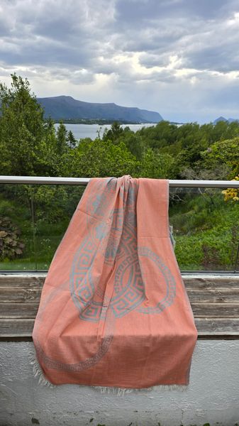 BEACH TOWEL OLYMPIA (  25084 )-CORAL & EUCALYPTUS