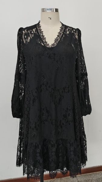  Thalia V-Neck Lace Dress ( short )  - black - 1 oktober levering