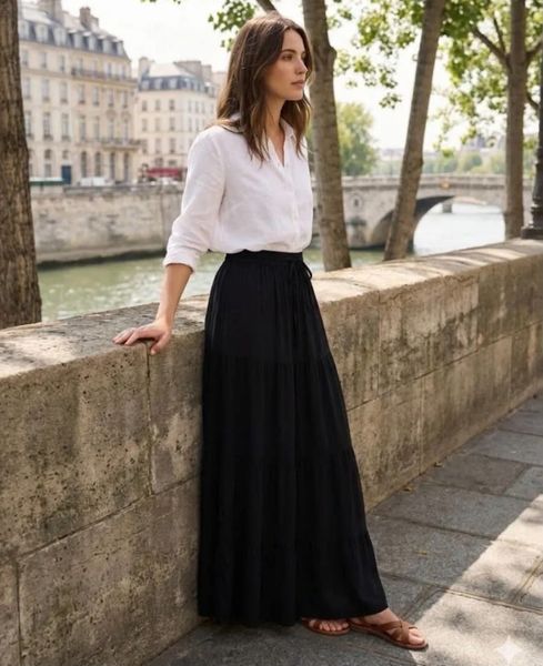 BELLE MAXI SKIRT (RF173) - Black - ca 25. august levering
