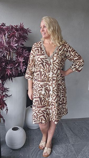 AZORA DRESS - bronze print - levering slutt mai