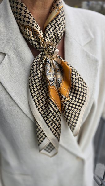 ZELIE SILK SCARF (rs03 ) – BEIGE, BROWN & GOLD