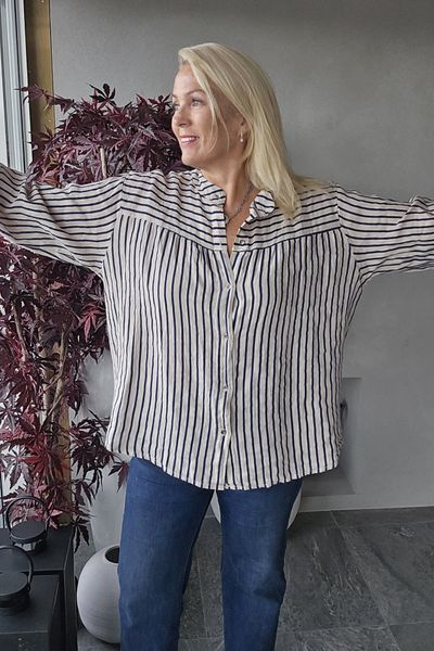 MELINA l/s shirt blouse BC - navy stripe - kun s/m, 1 stk l/xl