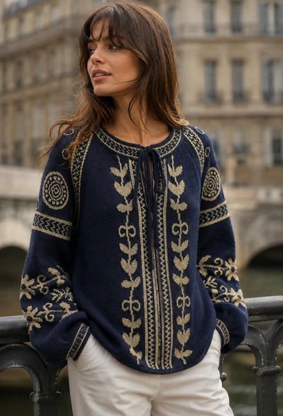 TILIA  KNIT (RM6017) ONE SIZE - Navy blue w/gold