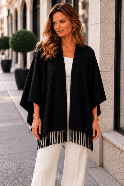 Talisa Fringe Scarf (P08-C) - Black