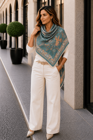 Hovedbilde Paloma Scarf (F09-B) - Orange & Light Petrol