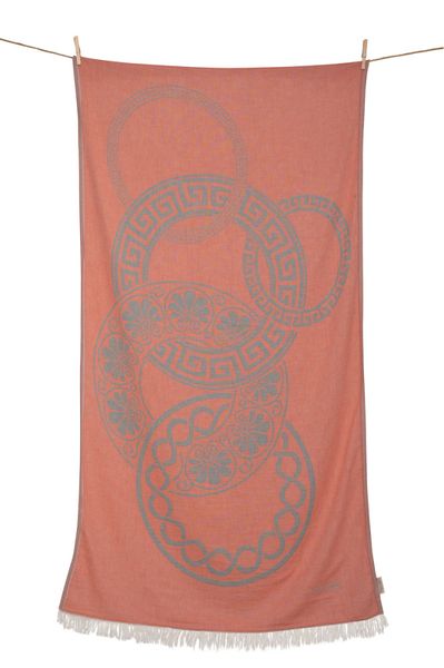 BEACH TOWEL OLYMPIA (  25084 )-CORAL & EUCALYPTUS