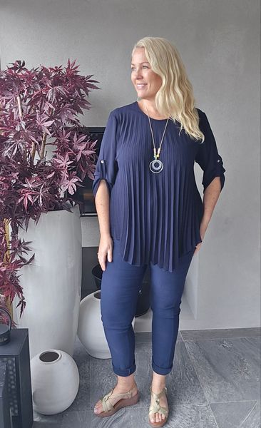 Rosalie Pleat Blouse ( sh25662) - navy