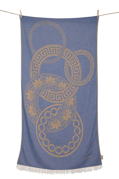 BEACH TOWEL OLYMPIA ( 25082 )-PARL.BLUE & MUSTARD