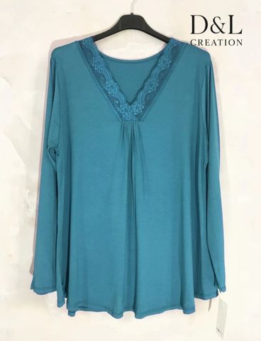 Hovedbilde MILA LACE TOP V-NECK- peacock blue / petrol