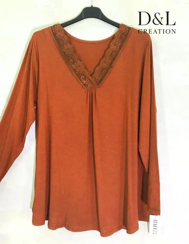 Hovedbilde MILA LACE TOP V-NECK- brick red