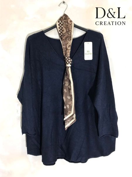 ALLEGRA V-NECK KNIT W/ SCARF ( ny8213F ) - navy blue