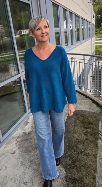 ALLEGRA V-NECK KNIT W/ SCARF ( ny8213F ) - peacock blue / petrol
