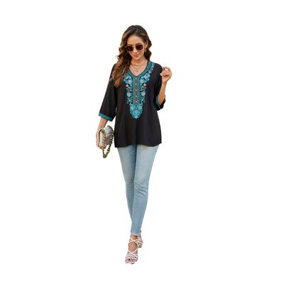 Hovedbilde SANTORO BLOUSE – BLACK & TURQUOISEGR&Oslash;NN