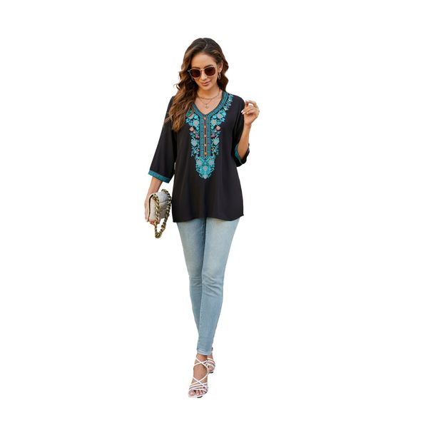 SANTORO BLOUSE – BLACK & TURQUOISEGR&Oslash;NN